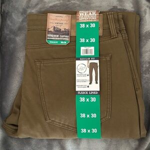 NWT Men’s Weatherproof Vintage Fleece Lined Stretch Canvas Regular Pants 38x30